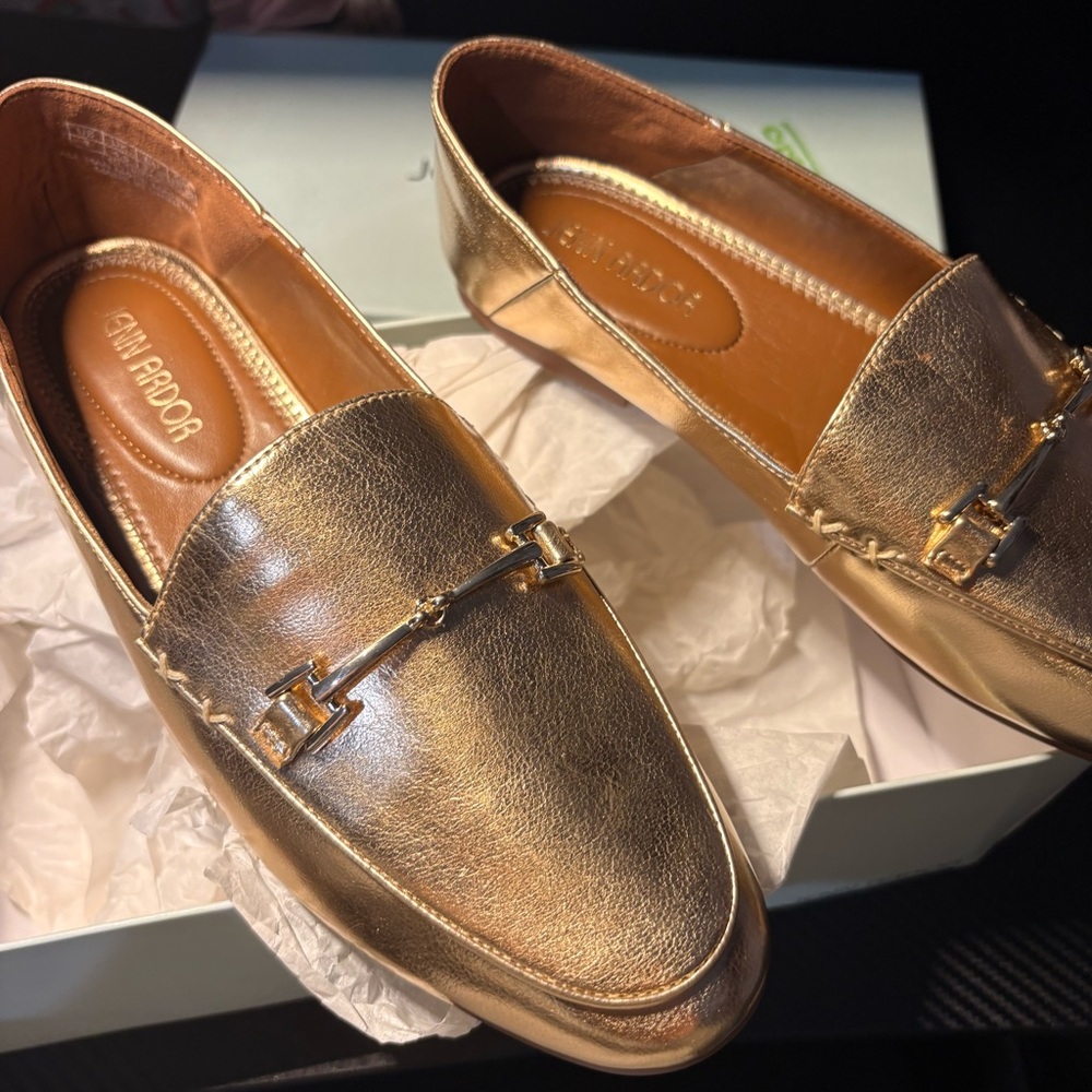 JENN ARDOR Metallic Gold Women's Penny Loafers Slip On Flats Loafers Size 7M - Picture 3 of 4